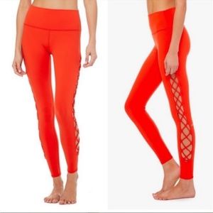 ALO YOGA Interlace Leggings High Waisted Cherry Pop Red Medium